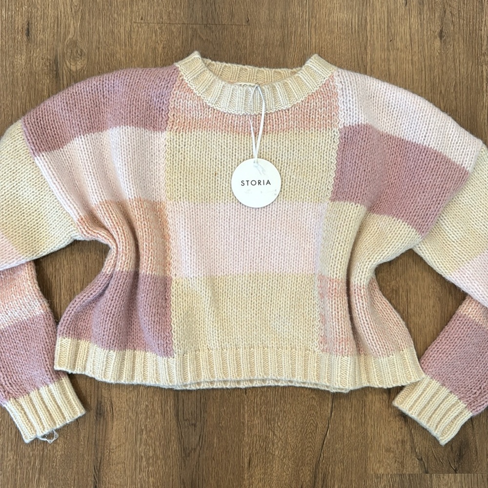 NWT Storia Pink Checkered Chunky Knit Sweater